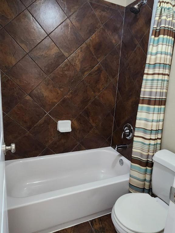 full bathroom featuring toilet and shower / bath combo