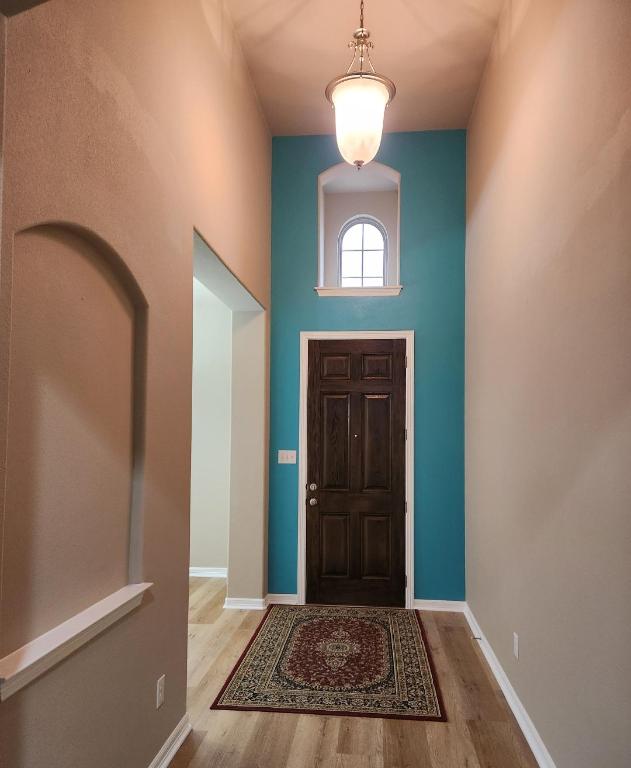 foyer entrance featuring baseboards and wood finished floors