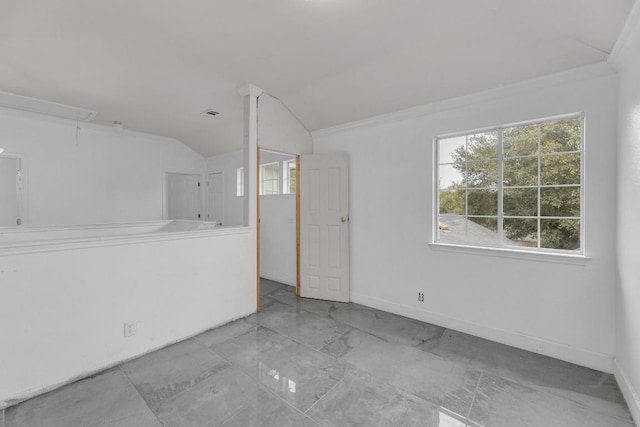 15009 Mossycup Ln, Austin, TX 78724 - empty room with attic access, lofted ceiling, healthy amount of natural light, and baseboards