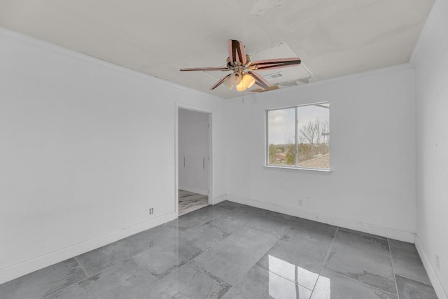 15009 Mossycup Ln, Austin, TX 78724 - spare room with baseboards, ornamental molding, and a ceiling fan