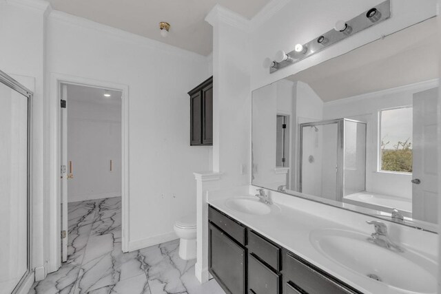 15009 Mossycup Ln, Austin, TX 78724 - full bath featuring marble finish floors, a shower stall, toilet, double vanity, and a garden tub