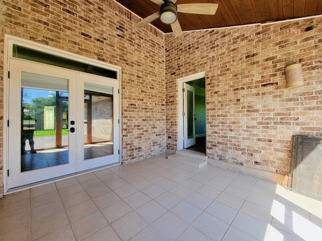 view of patio with a ceiling fan and french doors