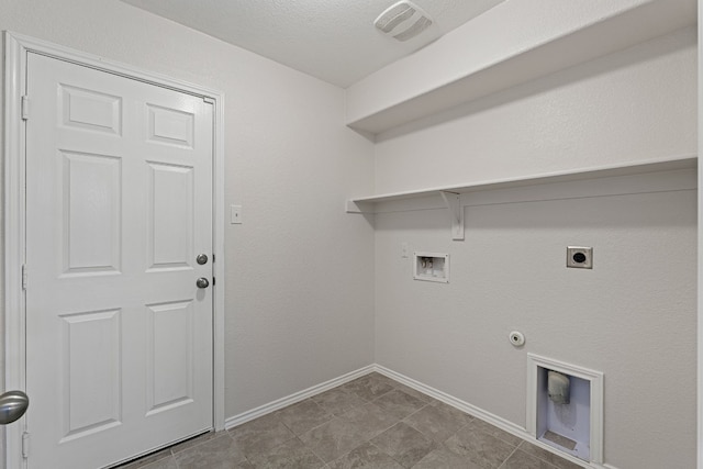 washroom with laundry area, visible vents, gas dryer hookup, hookup for a washing machine, and hookup for an electric dryer