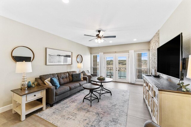 3404 American Dr Unit 3221, Lago Vista, TX 78645 - living room featuring french doors, a ceiling fan, and recessed lighting