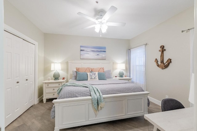 3404 American Dr Unit 3221, Lago Vista, TX 78645 - bedroom featuring a closet, wood finished floors, baseboards, and ceiling fan