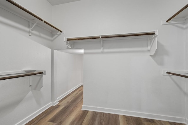 walk in closet with wood finished floors