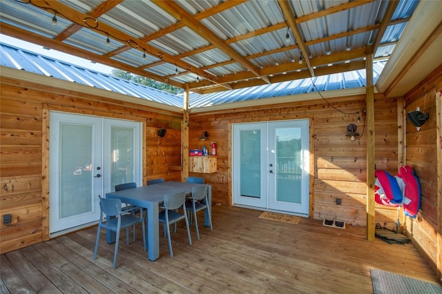 deck with french doors, visible vents, and outdoor dining area