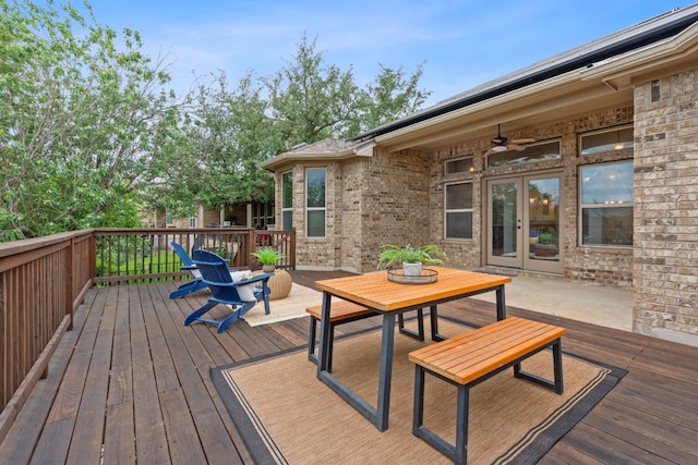 4801 Pyrenees Pass, Bee Cave, TX 78738 - wooden terrace with a ceiling fan and outdoor dining space