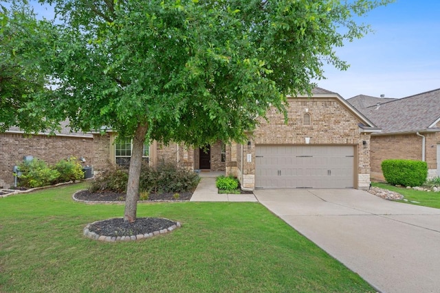 4801 Pyrenees Pass, Bee Cave, TX 78738 - view of front facade featuring a garage, driveway, a front yard, and brick siding