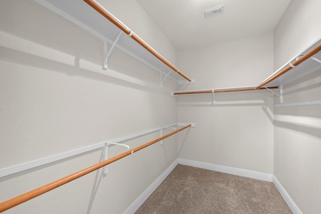 spacious closet featuring light carpet and visible vents