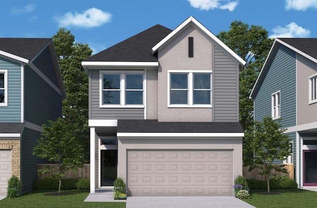 710 Terrier Trl, Austin, TX 78745 - view of front facade with stucco siding, a garage, and concrete driveway