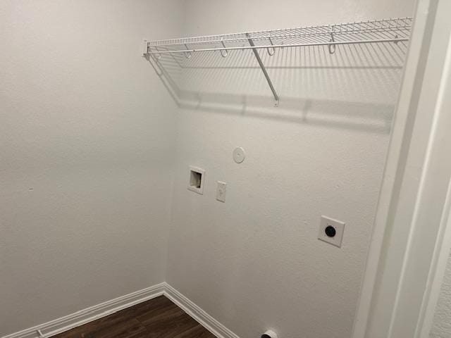 14009 John Aregood Pass, Elgin, TX 78621 - washroom with hookup for an electric dryer, dark wood-type flooring, washer hookup, and hookup for a gas dryer