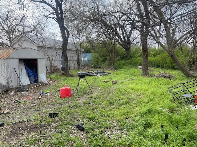 view of yard featuring a storage unit and an outdoor structure