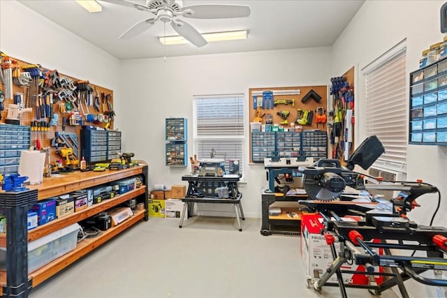 130 Cave Springs Rd, Wimberley, TX 78676 - home office featuring a workshop area and ceiling fan