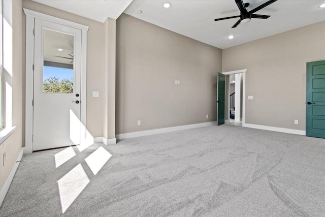 17503 Panorama Dr, Dripping Springs, TX 78620 - spare room with a ceiling fan, light colored carpet, recessed lighting, and baseboards