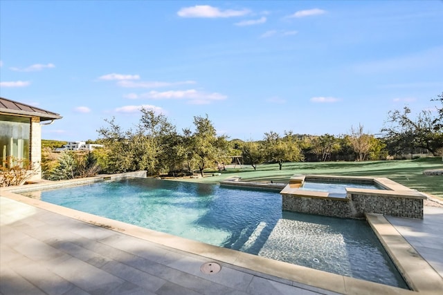 view of pool featuring a pool with connected hot tub