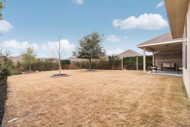 view of yard with a patio area and a fenced backyard