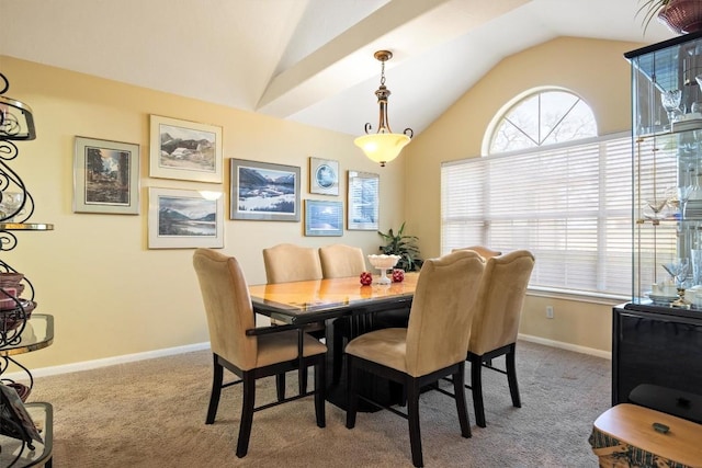 20531 Highland Lake Dr, Lago Vista, TX 78645 - dining space featuring lofted ceiling and carpet flooring