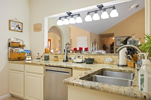 20531 Highland Lake Dr, Lago Vista, TX 78645 - bathroom with a sink and vaulted ceiling