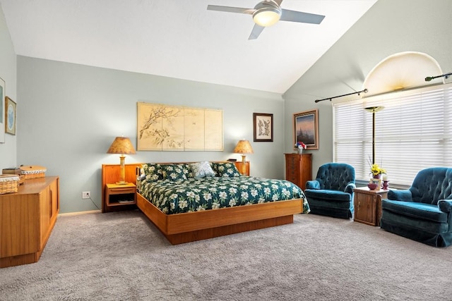 20531 Highland Lake Dr, Lago Vista, TX 78645 - bedroom featuring carpet floors, lofted ceiling, and ceiling fan