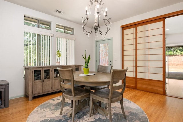 dining room with visible vents, light wood-style floors, and a healthy amount of sunlight