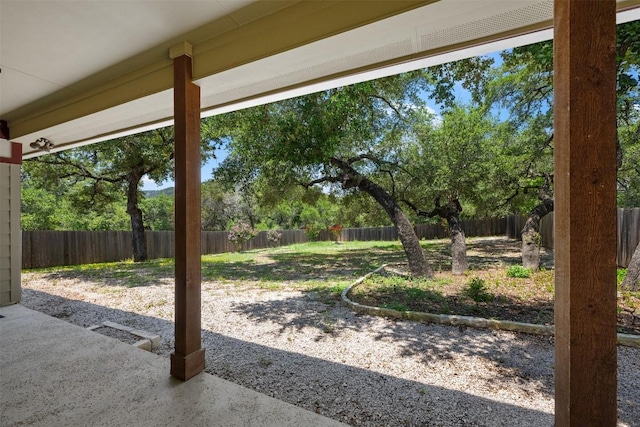 view of yard featuring a patio area and a fenced backyard