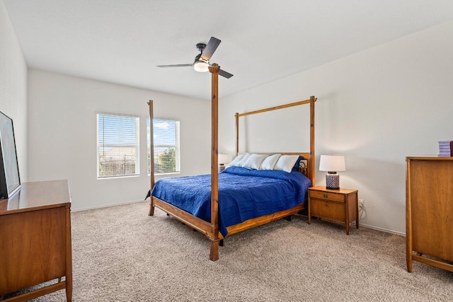 carpeted bedroom featuring a ceiling fan