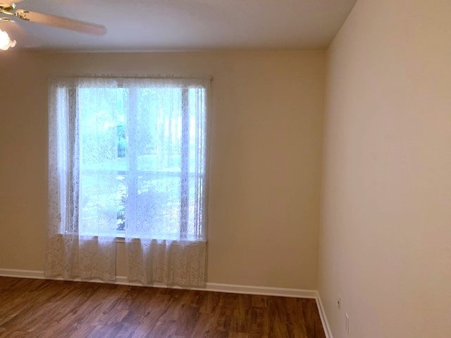 empty room featuring a wealth of natural light, baseboards, and wood finished floors