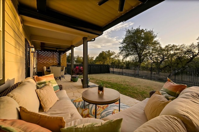 view of patio / terrace featuring a fenced backyard and an outdoor hangout area