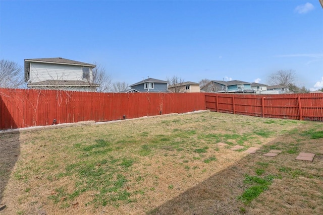 view of yard featuring a fenced backyard