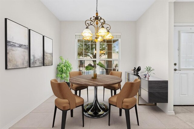 216 Farm Hill Dr, Georgetown, TX 78633 - dining room featuring a chandelier, baseboards, and light tile patterned floors
