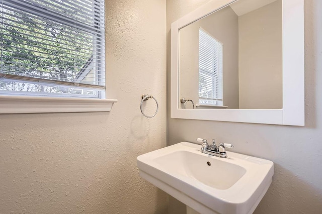 bathroom with a sink and a textured wall