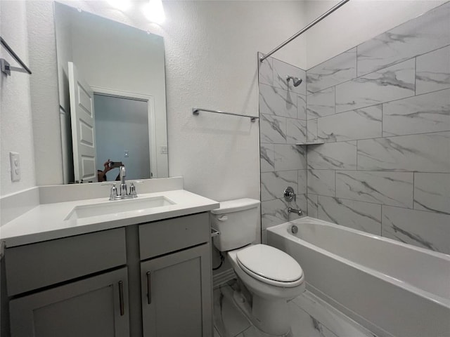 20425 Gillbrand Rd, Manor, TX 78653 - full bath featuring marble look tile flooring, vanity, shower / bath combination, and a textured wall