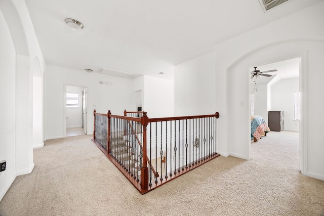 2246 Garlic Creek Dr, Buda, TX 78610 - hallway with carpet and arched walkways