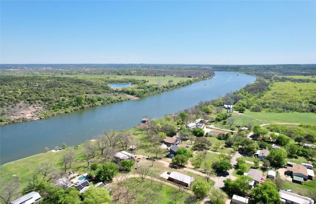 bird's eye view with a view of trees and a water view