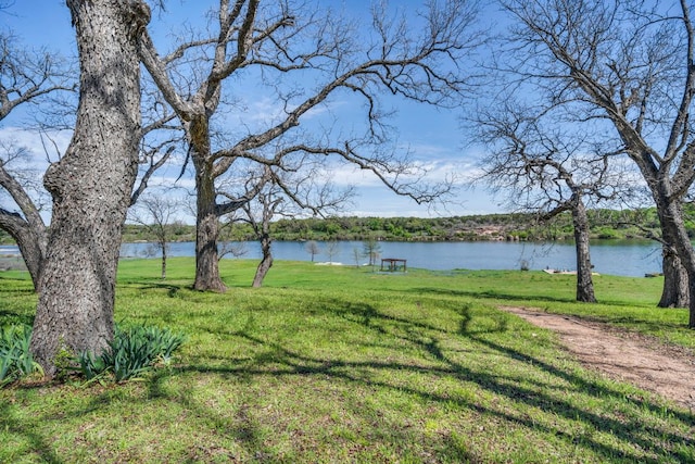 view of yard with a water view