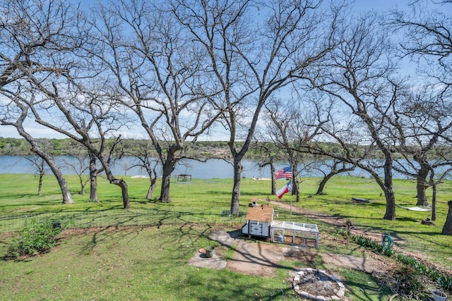 view of yard with a water view