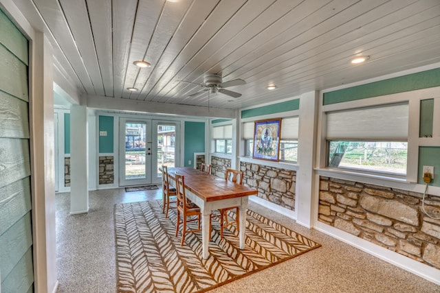 331 Grandview Dr, Horseshoe Bay, TX 78657 - dining room featuring wooden ceiling, french doors, recessed lighting, and ceiling fan