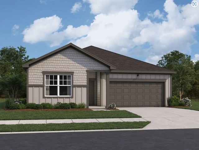 view of front of property featuring an attached garage, board and batten siding, and driveway