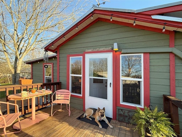 view of outbuilding featuring outdoor dining area