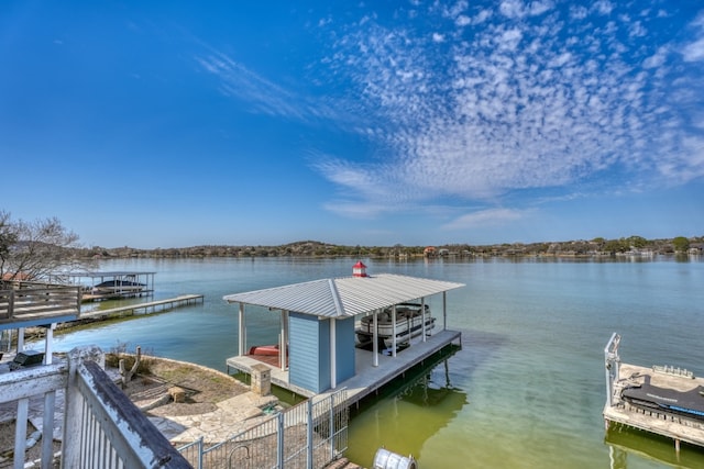 dock area featuring a water view