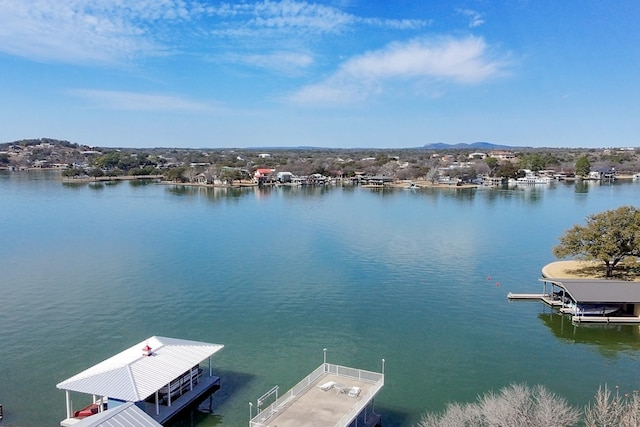 view of dock with a water view