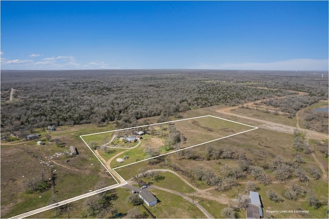 172 Hershal Ln, Cedar Creek, TX 78612 - aerial view of property's location featuring a heavily wooded area and property boundaries highlighted