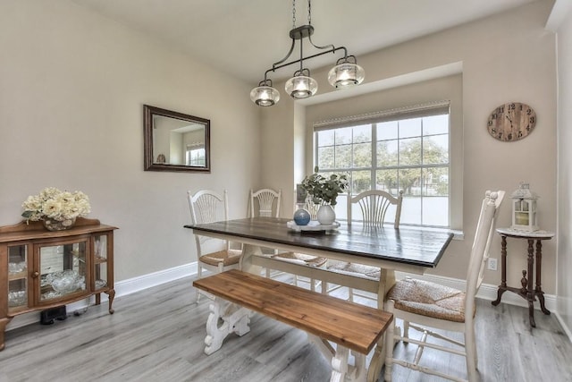 dining area featuring baseboards and wood finished floors