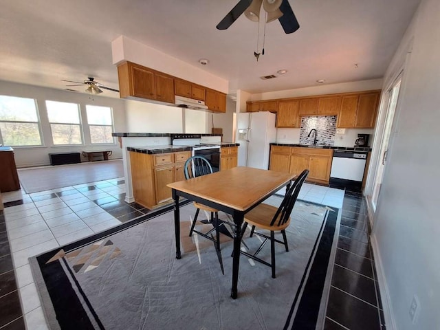 107 Patricia Rd, Georgetown, TX 78628 - dining area with a ceiling fan and dark tile patterned floors