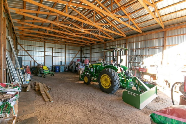 garage with metal wall