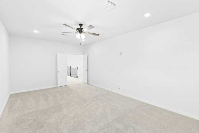 4419 College Square Dr, Round Rock, TX 78665 - empty room with visible vents, carpet floors, baseboards, recessed lighting, and a ceiling fan