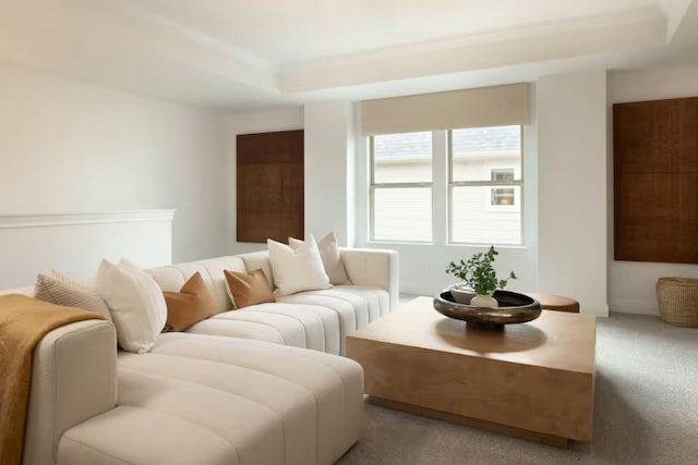 living room with light colored carpet