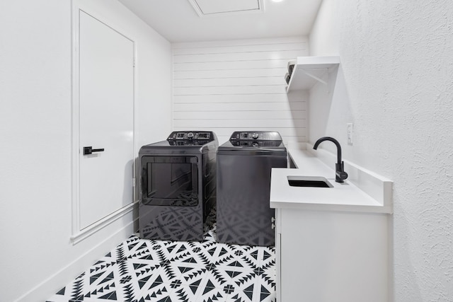 1209 Lost Creek Blvd, Austin, TX 78746 - washroom with washer and clothes dryer, a textured wall, and tile patterned floors
