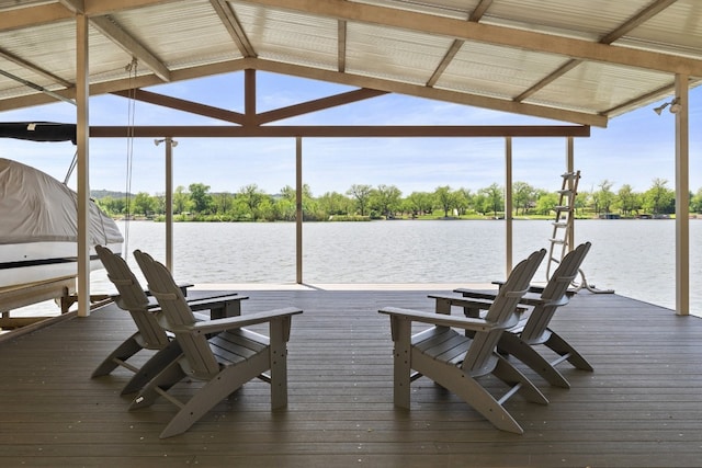 dock area featuring a water view and boat lift